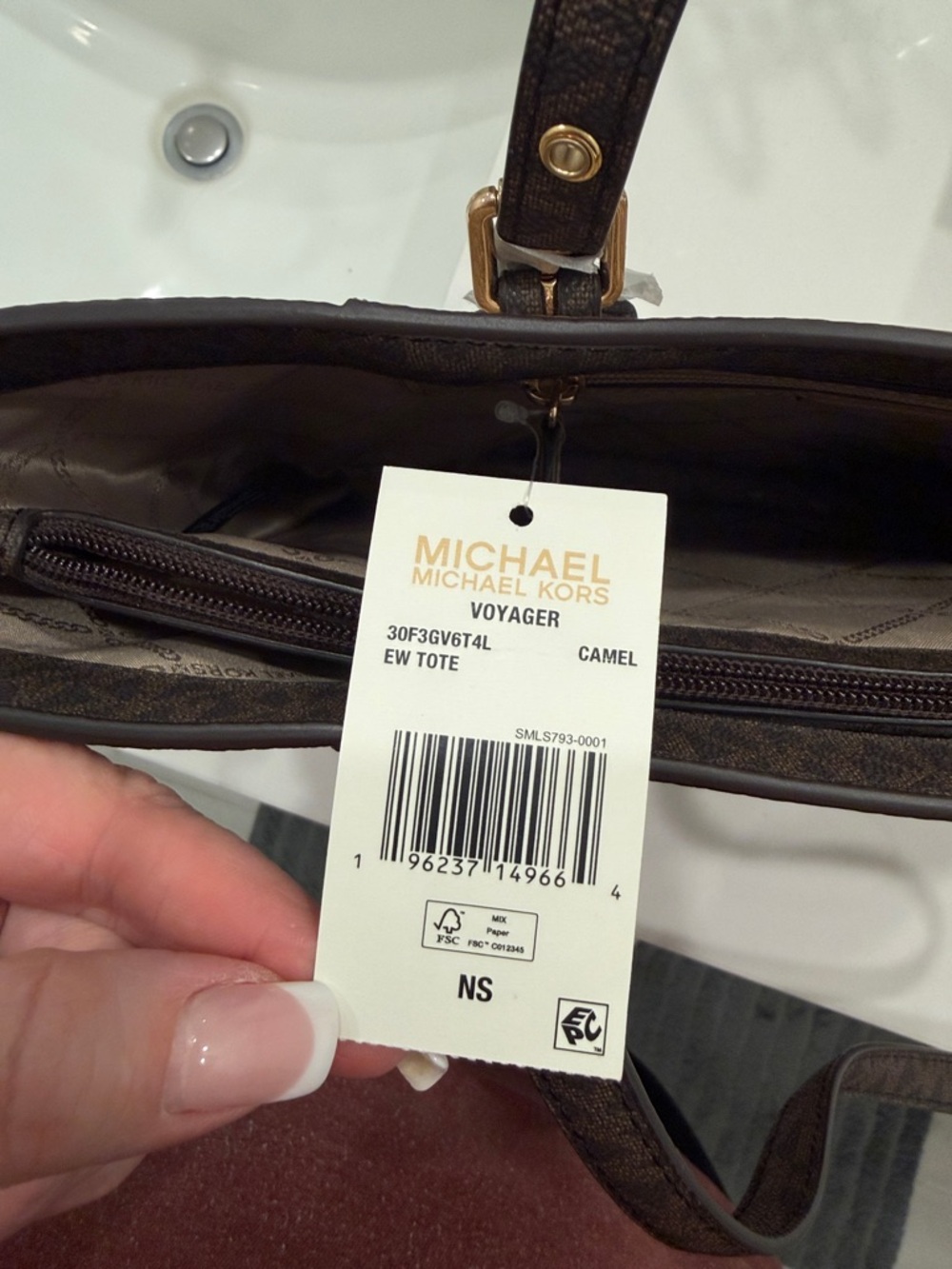 Michael Kors Tan MK Logo Shoulder Tote with Brown Trim - Picture 6 of 6